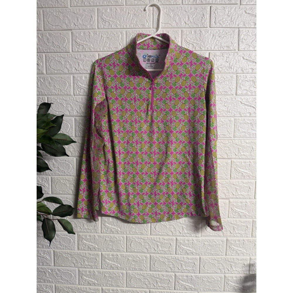 U IBKUL LONG SLEEVE UPF 50+ COOL FEEL TOP WOMEN MEDIUM PINK/WHITE/YELLOW